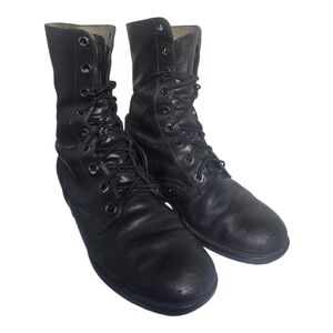 Vintage Genesco Combat Boots Mens 8R Black Jungle Military Leather Waffle Sole
